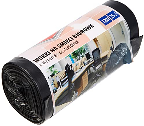 Office Products 22021236-05 - Bolsas de basura de 120 L, 25 unidades, LDPE | Bolsas de basura para residuos domésticos para la oficina | Color: negro | Grosor de la película: 28 μm