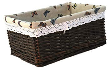 De Mimbre Bandeja Cesta de almacenamiento de mimbre con de tela organizador cestas de almacenamiento de escritorio, de escritorio para , oficina, 35 x 25 x 14 cm, café De Cestas De Mimbre