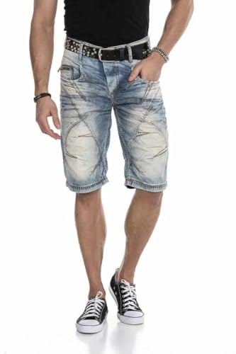 Cipo & Baxx Herren Denim Shorts Pants Kurze Hose Bermuda Capri Freizeithose Jeansshorts Used C-0090 (DE/NL/SE/PL, Bundweite, 36, Regular, Regular, standart)