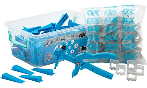 OX Tools Pro Tile Level System Wedge & Spacer - Set with 100 Wedges and 100 1x13mm spacers + Plier