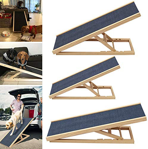Portable Lightweight Foldable Wooden Pet Ramp for SUV, Truck & Car - Step Ladder for Dogs & Cats