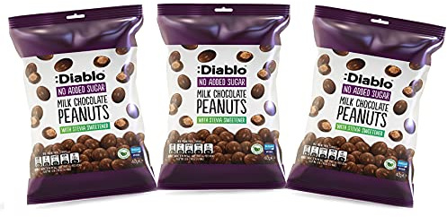 Diablo Milk Chocolate Peanuts - No Added Sugar, Sweetened with Stevia - Individually Packed Bags, Chocolate Covered Nuts Hamper Basket Available, Perfect for Gifting - Milk Chocolates - 40 g Pack of 3