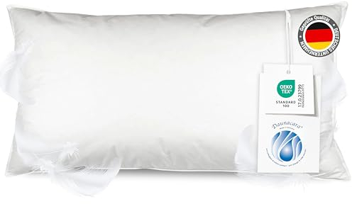 ZOLLNER Kopfkissen aus 100% Federn - Made in Germany - für Allergiker geeignet – Bezug aus hochwertiger Baumwolle - waschbar bis 60°C - 40x80 cm - Hotelqualität