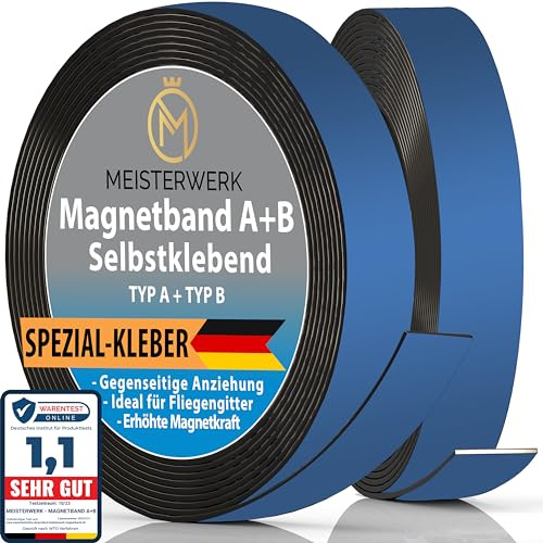 Meisterwerk A B Magnetband für Fliegengitter & Moskitonetze | Magnetband selbstklebend mit stärkstem Spezial Kleber für beste Klebekraft - Verbesserte gegenseitige Anziehung durch Anisotropic Material
