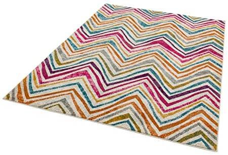 Nova NV21 Teppich mit Rhythmus-Zick-Zack-Streifen, mehrfarbig, weich, modern, hochwertig, 120 x 170 cm