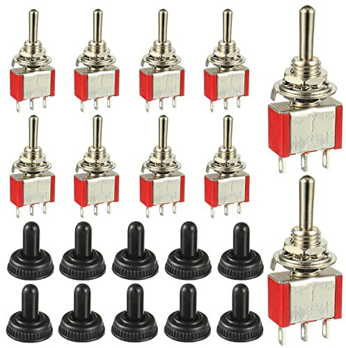 HUAREW Momentaner Kippschalter mit wasserdichter Kappe Mini Miniatur 3 Pin 3 Position ON/OFF/ON SPDT 5A 125V / 2A 250V Für Auto Armaturenbrett (10 Stück)
