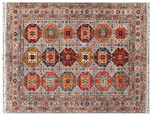 RUG PRINCE Afghan Ziegler Khorjin Ariana Teppich 150x200 Handgeknüpft Grau Durchgemustert