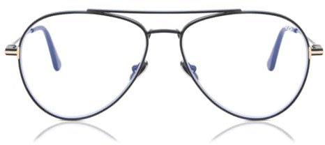 Brille Tom Ford FT 5800 -B 001 glänzend schwarz, t-Logo/blaue Blockgläser, Glänzendes Schwarz/Gold-Logo/blauer Block-001, 56