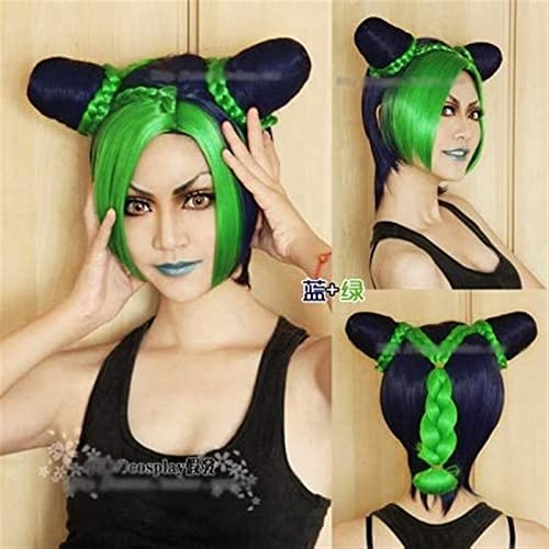 NICHANGHUA Jojos bizarres Abenteuer Goldener Wind Jolyne Cujoh Kujo Perücken JoJo no Kimyou NA bouken Buns Braids Hair Cosplay Wigs + Wig Cap grün (Farbe : Green)