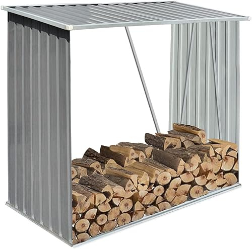KOIECETA Brennholzlager Kaminholzunterstand Brennholzregal Brennholzunterstand Kaminholzständer Holzlager Verzinkter Stahl 163x83x154cm (Grau)