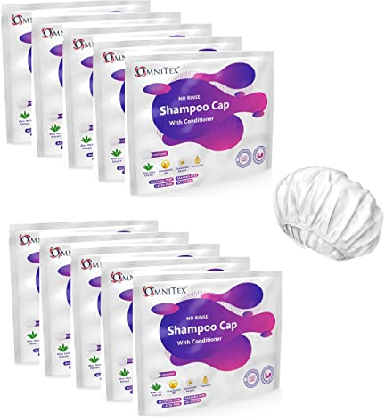 10pk - Premium Rinse Free Shampoo Cap - Microwaveable with Conditioner & Vitamins, Nourish & Protect, No Water, No Parabens, Latex Free, Alcohol Free with 1 pack of Limdo Gloves
