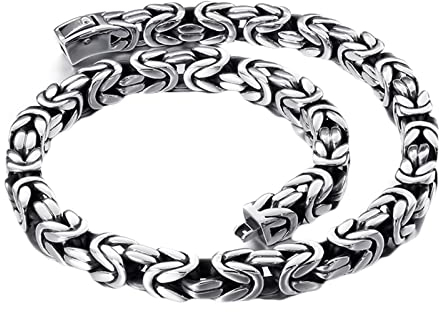 Dsnyu Herren Halsketten, 60CM Byzantinische Kette, Silber Edelstahl Kette zum Jubiläum Breit 10MM