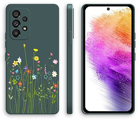 XINYEXIN Silikon Hülle für Samsung Galaxy A53 5G mit Süßes Muster Ultra Dünn Gerade Kante Weiches Silikon Handyhülle Stoßfest Schutzhülle - Flowers, Green