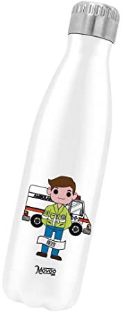 Borraccia Termica Bottiglia Termica Acciaio Inox 500ml Bottiglia Termica Made in Italy Ecologica Thermos 24 Ore Freddo & 12 h Caldo - Personalizzata con nome - Ambulanza Giallo Ciano Uomo