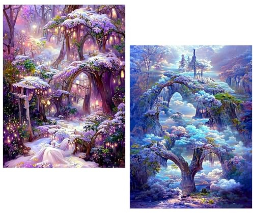 Daisen Art 2 Pack Trees Diamond Painting Kits-Trees Diamond Art Kits for Adults,DIY 5D Trees Diamond Painting Kits for Adults Kids Beginners for Gift Home Wall Decor(30x40CM)