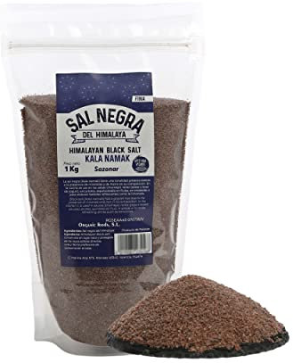 Sal Negra Fina de Himalaya - 1 Kg - 100% Natural y Pura, Rica en Minerales Esenciales, Sin Aditivos, Para Cocina y Salud (1 Ud)