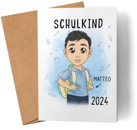 Kiddle-Design Einschulungskarte Schulkind 2025 Personalisierte Karte zur Einschulung Jungs Erster Schultag Geschenkidee Glückwunschkarte