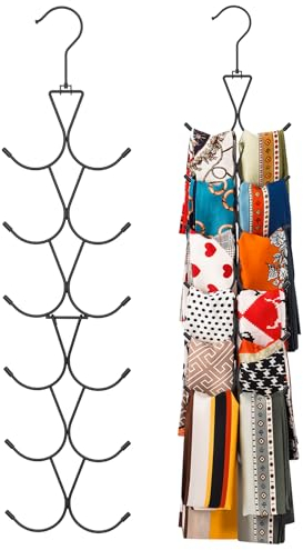 Uinicor Schal-Kleiderbügel, 2 Stück, 24 Fächer, Geldbörsenaufhänger mit 360° drehbarem Haken, Schal-Organizer, Schal-Kleiderbügel für Schrank, Schals, Gürtel, Geldbörse und Baseballkappe