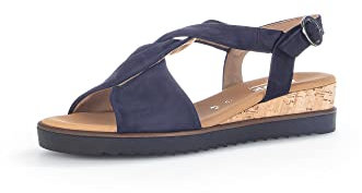 Gabor Damen Keilsandalen, Frauen Sandalen,Moderate Mehrweite (G),Keilsandaletten,Keilabsatz,Wedge-Heel,bequem,Blue (Kork/schw.),38 EU / 5 UK