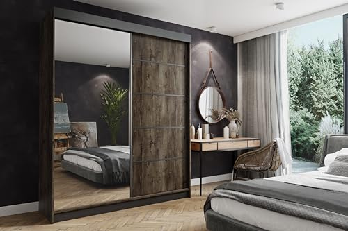KIER FURNITURE Schiebegarderobe - Schrank Schlafzimmer – Schlafzimmerschrank – Wardrobe Bedroom – Kleiderschränke – Kleiderschrank Esche Dunkel – 150x200x62