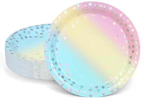 SKBATTERRS Juego de 50 platos de papel para fiesta, vajilla desechable para fiesta, decoración de fiesta, decoración de fiesta de cumpleaños, suministros de fiesta (colorido, 7 pulgadas/7 pulgadas)