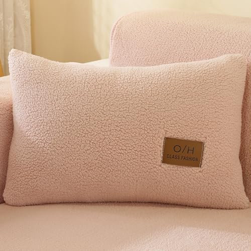 CANYUE Lambswool Sofabezug 1 2 3 4 Sitzer, Weicher Couchbezug L Form, Ecksofa Sofa überzug Pets Dog Couch überzug Anti-rutsch Sofaschutz (Pink,45 * 45cm Pillowcase)