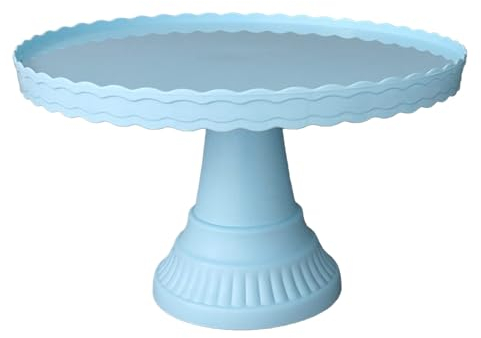 ulafbwur 12-Inch Plastic Cake Stand Stable Non-Slip Plastic Wave Design Dessert Display Plate for Wedding Blue
