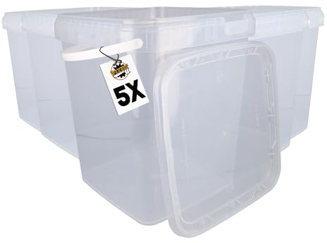 FixedByU 5 Eimer Mit Deckel 10l Transparent Eckig | Kunststoff Lebensmittelecht, Luftdicht Und Stabil | Mit Griff Für Lebensmittel Chemie Waschpulver Klebstoffe Geeignet