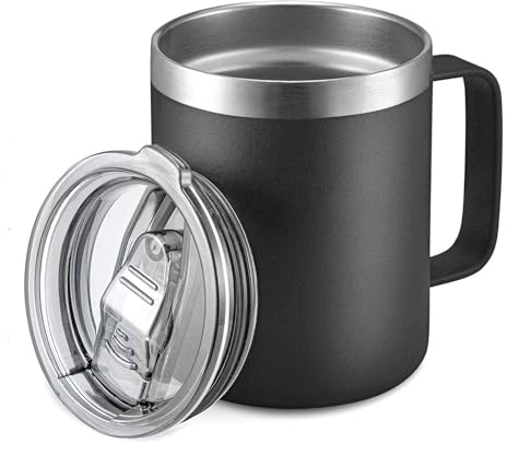 SCJHMY Edelstahl Tasse 350ml Thermobecher mit Henkel | Kaffeetasse doppelwandig isoliert | Hält Stunden Heiß oder Kalt | Tassen Set für Camping & Outdoor| Thermo Kaffee Becher (schwarz)