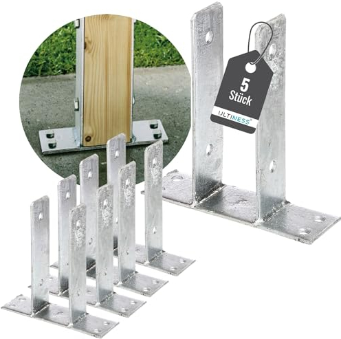 Ultiness® U-Pfostenträger zum Aufschrauben U-Form feuerverzinkt robuste U-Träger zum Aufdübeln für Zäune & Sichtschutz optimale Befestigungslösung für Pergola (71 mm, 5, Anzahl)