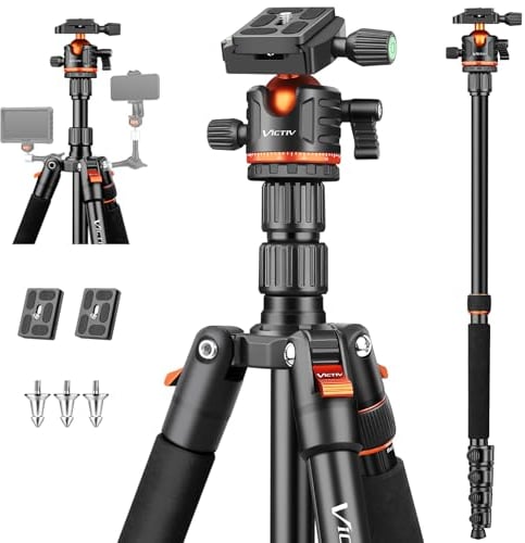 Victiv 200cm Kamera Stativ, Tragbares Stabiles Reisestativ, 2-in-1 Dreibein Stativ, Einbeinstativ mit 360° Panorama Kugelkopf für DSLR Canon Nikon Sony, Aluminium Camera Tripod, Stative für Smartphone