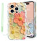 Micoden for iPhone 14 Pro Max Case Oil Retro Floral Print Curly Wave Silicone Case Aesthetic Fashion Flower Girls Women Phone Case with Strap for iPhone 14 Pro Max Green