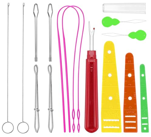 Loop Turner Sewing Tool, 14 PCS Sewing Loop Kit Multifunction Drawstring Threader Tool Set Including Flexible Plastic Drawstring Threader Metal Tweezers