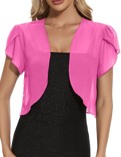 Boléro Femme Veste Courte Printemps Été Gilet Femme Chic et Elégant Boléro à Manches Pétales en Mousseline Cardigan Léger pour Robe Bretelle Mariage