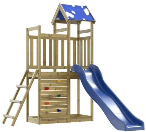 vidaXL Parque Infantil de Exterior Madera de Pino impregnada, Juego de Columpios de jardín, casa de Juegos con tobogán, Parque Infantil de Madera