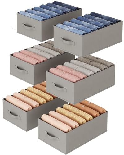 Lifewit Schrank Aufbewahrungsbox Kleidung, Jeans Ordner für Kleiderschrank mit Trennplatte, 6 Fächer, Faltbare Schrank Sortierbox 42 x 27 x 17cm für Hosen, T-Shirts, Pullover, Leggings, 6er Set