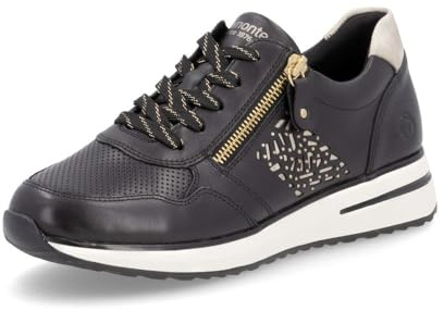 Remonte Damen Low-Top Sneaker D1G00, Frauen Halbschuhe,lose Einlage,Laufschuhe,schnürschuhe,schnürer,Plateausohle,Turnschuhe,schwarz Kombi (03),42 EU