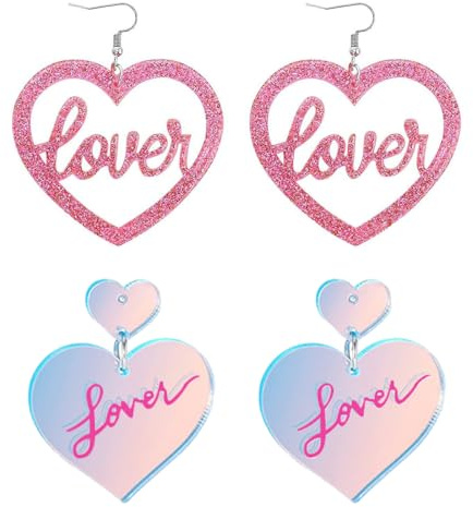2 Paar Herz Ohrringe Neon Acryl Retro 80er 90er Jahre Kostüm Party Valentinstag Halloween Weihnachten Asthetisch