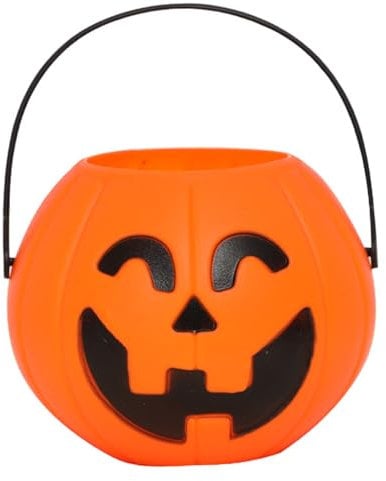 Smile Face Pumpkin Candy Bucket - 7.1x8.3 Inch Plastic Pumpkin Candy Bowl with Handle for Trick or Treats
