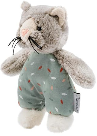 Sterntaler mini Kuscheltier Katze Lilly - Plüschtier aus weichem Flausch - Kinder und Baby Spielzeug gefüllt mit Polyesterwatte - treuer Begleiter mit Rassel zum Entdecken, Kuscheln & Spielen, grau