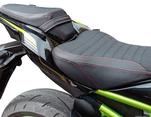 Motorrad Leder Hinten Beifahrer Vorne Fahrer Sitz Sozius Sitzkissen Sitzbezug Sitzbank Kompatibel mit Z900 Z 900 2017 2018 2019 2020 2021 2022 2023 2024, Schwarz
