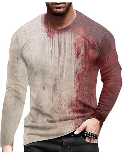 Tshirt Herren 3XL Atmungsaktiv Sportshirt Musselin Hemd Herren T-Shirts Entsetzen Blutig Bedruckt Langarmshirt Funktionsshirt Halloween Kostüm Erwachsene Pullover Problem Gelöst T-Shirt(1-Beige,XL)