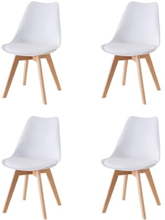 Baroni Home Sedia da Pranzo o Ufficio con Gambe in Legno, Sedia Ergonomica con Cuscino Integrato 57X48X79 cm Bianco (4)