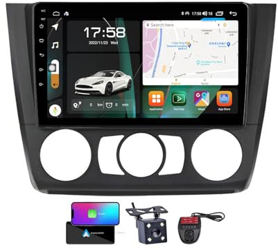 ZZPHKK Android 13 Auto Radio Player 2 Din 9 Zoll Screen für BMW 1-Series E88 E82 E81 E87 2004-2011 Built-in Video Devices/FM RDS DAB+ Radio/Bluetooth/CarPlay Android Auto/Lenkradsteuerung(A,NF-6)