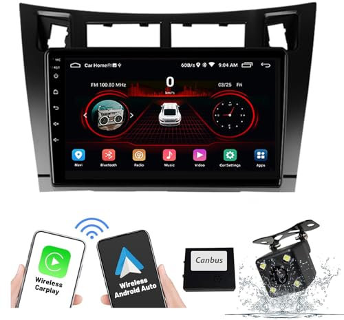 HXSQcar Android 14 Car Radio Navi per T-oyota Yaris (2007-2011) 9 Schermo Radio con Supporto Wireless Carplay Android Auto GPS Navigazione Bluetooth 5.0 HiFi FM 5G-WiFi SWC Mic Fotocamera,M400s