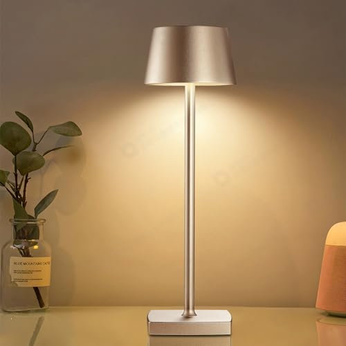 Seihoae Cordless Table Lamp, 6000mAh Rechargeable Battery, IP54 Waterproof, Aluminum Alloy, Touch Dimming, 4W LED Warm Light, for Indoor Outdoor Restaurant Buffet Bar Coffee Shop, Titanium