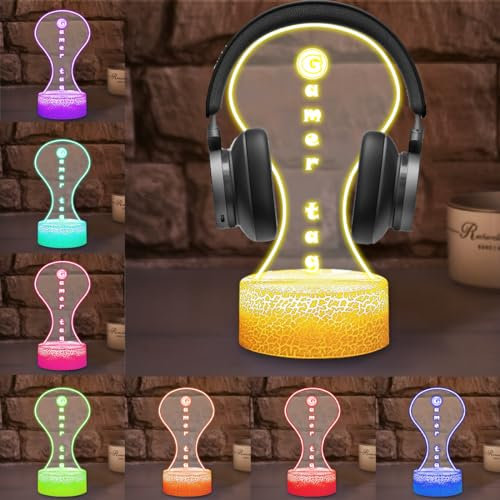MYZQIFF Benutzerdefinierte Name Game Zeichen, Personalisierte Kopfhörer Ständer mit Licht, Benutzerdefinierte Headset Halter Nachtlicht, Game Name LED Neon Zeichen, Weihnachten Valentinstag Game