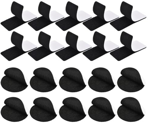 SIRLOMU 20 Pezzi Klettband Autoadesivo Super Forte per Pareti, Pavimenti, Porte, Plastica, Vetro (nero) (rotondo/rettangolare)