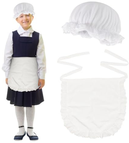 UILYNIU 2 Pieces Maid Costume Accessories for Kids, White Maid Cap and Retro Half Waist Maid Apron, Girls World Book Day Kitchen Party Favors Fancy Dress Set for Halloween Christmas Cosplay (White)
