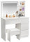 ZenkiHome Dressing Table with Mirror and Adjustable LED Lights, 100cm Wide Vanity Desk with 4 Drawers, White, Stool Included